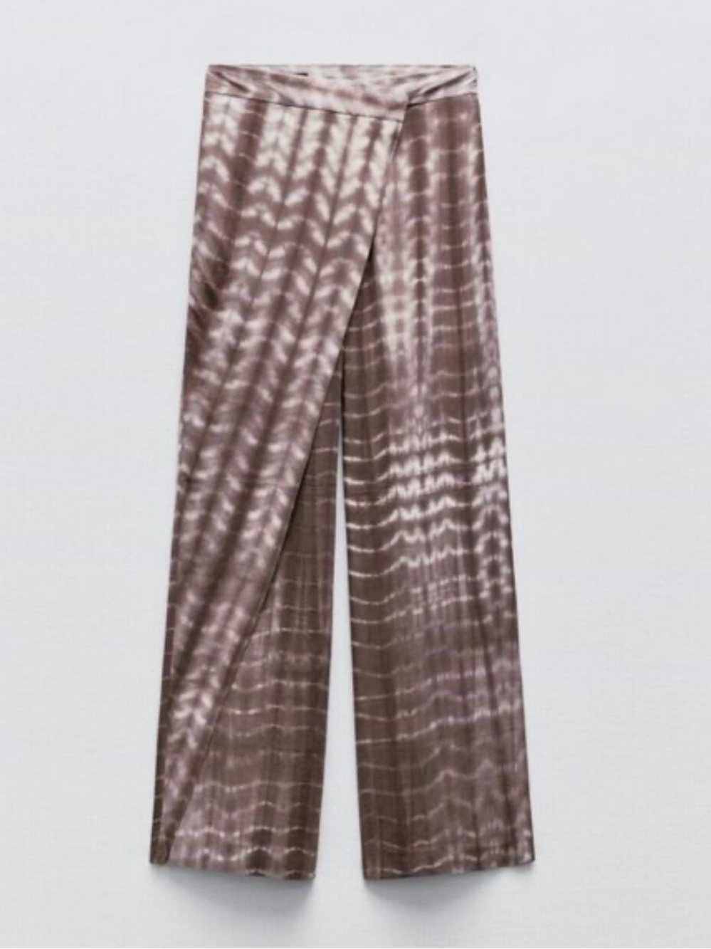 Zara Linen Blend Taupe Tie-Dye Wrap Pants Size Large‎